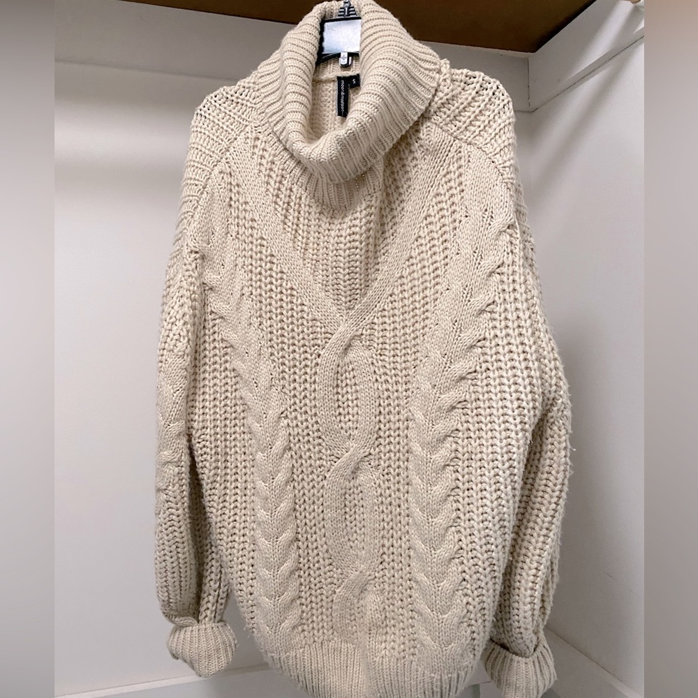 Chunky cream knit oversize cowl neck sweater, size small